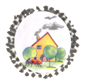 Gezeichnet mit Buntstiften. Rundes Bild in der Größe eines Icons. Abgebildet ein Haus mit rauchenden Schornstein. Gelbe Fassade mit einem Fenster und einer Tür. Im Vordergund ein Marienkäfer. Perspektivisch übergroß und das Haus auf einer Wiese und könnte aus der Sicht des Marinchenkäfers sein. Der rauch aus dem Schornstein geht bis an den oberen Rand des Bildes und darüber ist der Absatz mit der Adresse, die aus dem rauch zu kommen scheint.